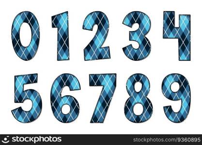 Handcrafted Blue Geometric Numbers. Color Creative Art Typographic Design