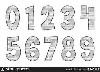 Handcrafted White Brick Numbers. Color Creative Art Typographic Design