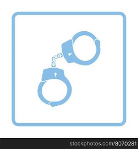 Handcuff icon. Blue frame design. Vector illustration.