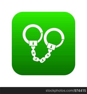 Handcuffs icon digital green for any design isolated on white vector illustration. Handcuffs icon digital green