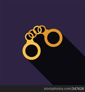 Handcuffs icon in flat style on a violet background. Handcuffs icon in flat style