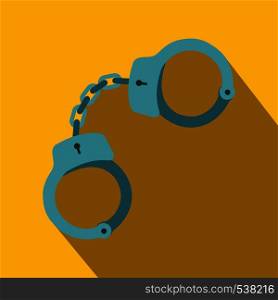 Handcuffs icon in flat style on a yellow background. Handcuffs icon, flat style