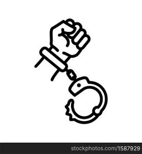 Handcuffs, manacles or shackles icon. Chained, handcuffed hands, vector design trendy