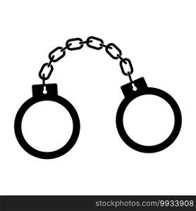 Handcuffs silhouette icon. Arrest simple symbol.  Vector black shape isolated on white background. Crime punishment pictogram design. 