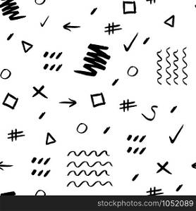 Handdrawn black and white brush stroke seamless pattern. Memphis style pattern. Abstract background.. Abstract seamless pattern