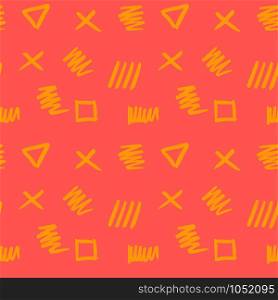 Handdrawn brush stroke seamless pattern. Memphis style pattern. Abstract background. Yellow and coral color.. Abstract seamless pattern