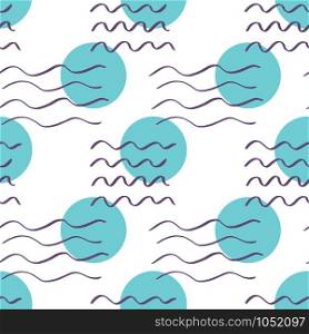 Handdrawn brush wave stroke and circle seamless pattern. Memphis style pattern. Abstract background.. Abstract seamless pattern