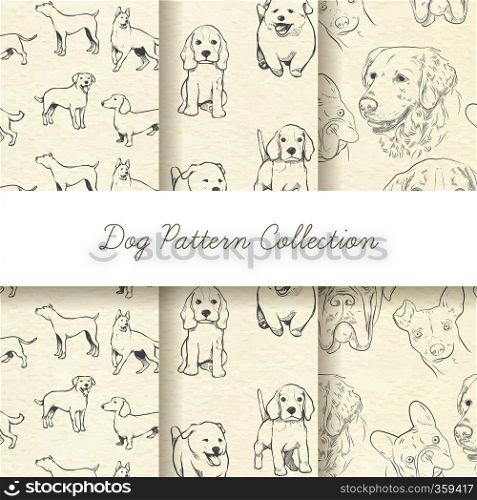 handdrawn dog pattern set