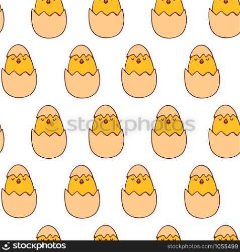 Handdrawn easter seamless pattern with chiken in egg , vector illustration. Handdrawn easter seamless pattern