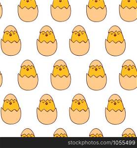 Handdrawn easter seamless pattern with chiken in egg , vector illustration. Handdrawn easter seamless pattern