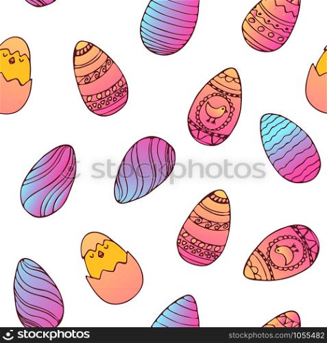Handdrawn easter seamless pattern with decorated easter eggs , vector illustration. Handdrawn easter seamless pattern