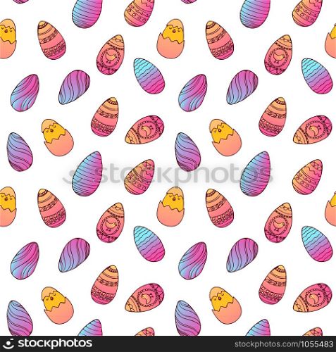 Handdrawn easter seamless pattern with decorated easter eggs , vector illustration. Handdrawn easter seamless pattern