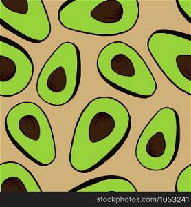 Handdrawn fruit seamless patter with avocado, vector illustration, on beige background. ???????1