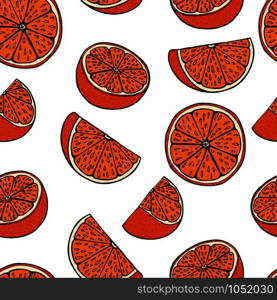 Handdrawn fruit seamless patter with orange, vector illustration, on white background. Fruit pattern