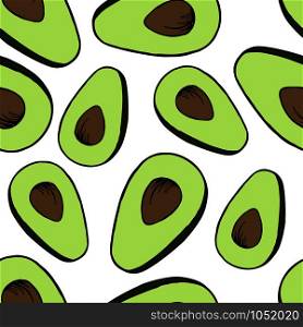 Handdrawn fruit seamless pattern with avocado, vector illustration, on white background. Fruit pattern