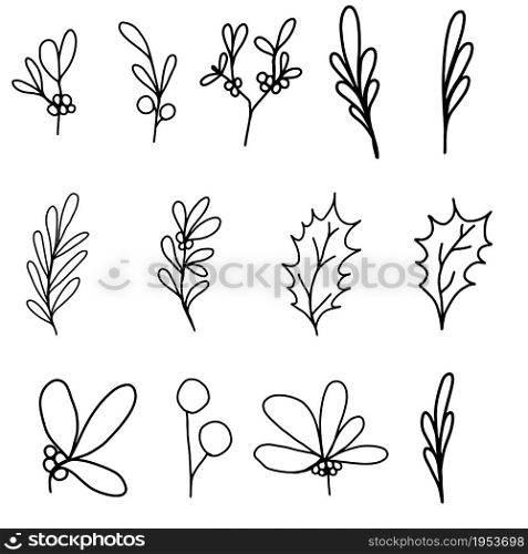 Handdrawn leaves collection isolated on white background. VEctor illutration. Black design elements, boxes, frames for text.. Handdrawn leaves collection isolated on white background. VEctor