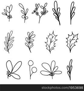 Handdrawn leaves collection isolated on white background. VEctor illutration. Black design elements, boxes, frames for text.. Handdrawn leaves collection isolated on white background. VEctor