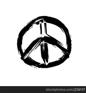 Handdrawn pacifist sign, peace symbol, black brush paint. Hippie grunge icon on a white background. Vector isolated. Handdrawn pacifist sign, peace symbol, black brush paint. Hippie grunge icon on a white background. Vector