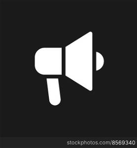 Handheld megaphone dark mode glyph ui icon. Announce about sales. User interface design. White silhouette symbol on black space. Solid pictogram for web, mobile. Vector isolated illustration. Handheld megaphone dark mode glyph ui icon