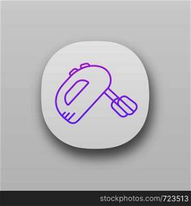 Handheld mixer app icon. Blending, whipping, kneading device. Kitchen appliance. UI/UX user interface. Web or mobile application. Vector isolated illustration. Handheld mixer app icon