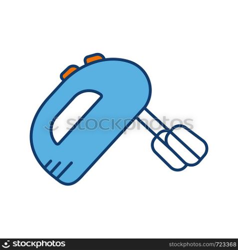 Handheld mixer color icon. Blending, whipping, kneading device. Kitchen appliance. Isolated vector illustration. Handheld mixer color icon