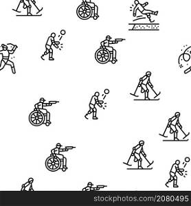 Handicapped Athlete Sport Game Vector Seamless Pattern Thin Line Illustration. Handicapped Athlete Sport Game Vector Seamless Pattern