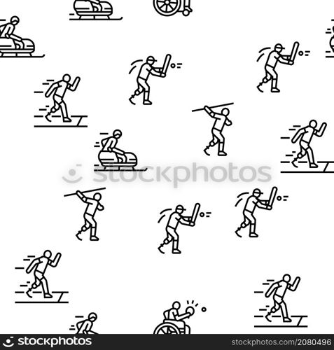 Handicapped Athlete Sport Game Vector Seamless Pattern Thin Line Illustration. Handicapped Athlete Sport Game Vector Seamless Pattern