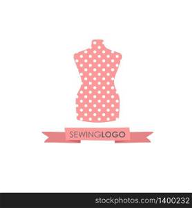 Handicraft Sew Logo Design . Pink sewing mannequin logotype.. Handicraft Sewing Logo. Sew box thread logotype.