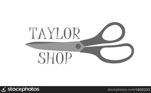 Handicraft Sewing Logo. Taylor shop logotype wiyh scrissors on white background.. Handicraft Sewing Logo. Sew box thread logotype.
