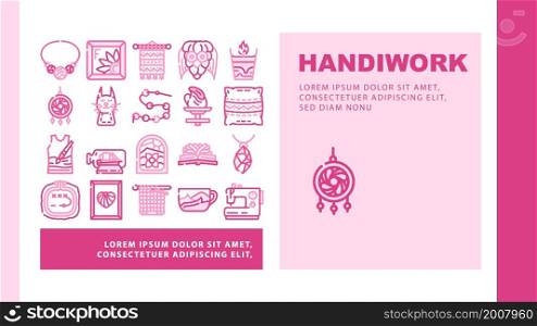 Handiwork Craft Hobby Occupation Landing Web Page Header Banner Template Vector Candle And Composition From Old Book, Felt Pocket And Cone Toy, Boat In Bottle And Weaving Amulet Handiwork Illustration. Handiwork Craft Hobby Occupation Landing Header Vector