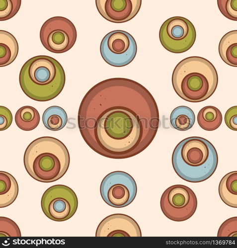 Handmade clay pottery plates with colored enamel. Simple vector illustration. Seamless pattern. Handmade clay pottery plates with colored enamel. Seamless pattern