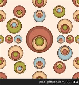 Handmade clay pottery plates with colored enamel. Simple vector illustration. Seamless pattern. Handmade clay pottery plates with colored enamel. Seamless pattern