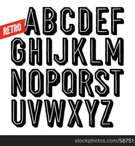 Handmade retro font. Black dot inline condensed hand drawn alphabet. Sans serif type with shadow.