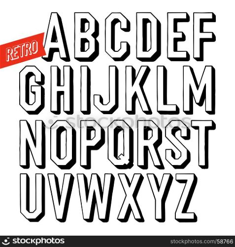 Handmade retro font. Black letters on white background. Sans serif type. Decorative vector alphabet