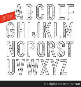 Handmade retro font. Blak letters on white background. Sans serif type. Decorative vector alphabet