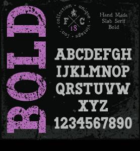 Handmade retro font. Bold type. Grunge textures placed in separate layers. Vector illustration.