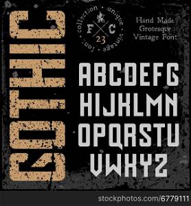 Handmade retro font. Sans serif type. Grunge textures placed in separate layers. Vector illustration.