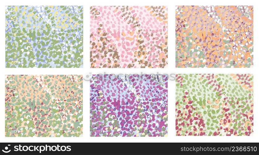 Handmade watercolor painting illustration. Dotted technique. Pointillism.. Set of camouflage vector backgroud