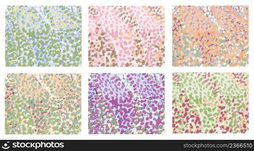 Handmade watercolor painting illustration. Dotted technique. Pointillism.. Set of camouflage vector backgroud