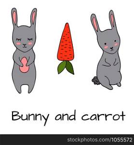 Handrawn clipart with easters elements - bunny and carrot, vector clipart. Handdrawn Easter clipart set