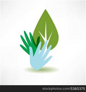 hands and abstract eco tree icon