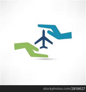 Hands and aircraft. The concept of safe flight.