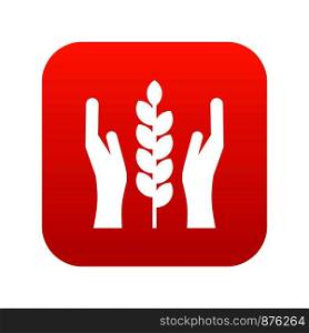 Hands and ear of wheat icon digital red for any design isolated on white vector illustration. Hands and ear of wheat icon digital red