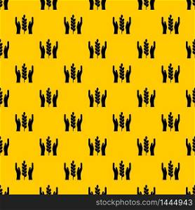 Hands and ear of wheat pattern seamless vector repeat geometric yellow for any design. Hands and ear of wheat pattern vector