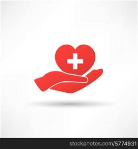 Hands and heart. Icon of kindness and charity