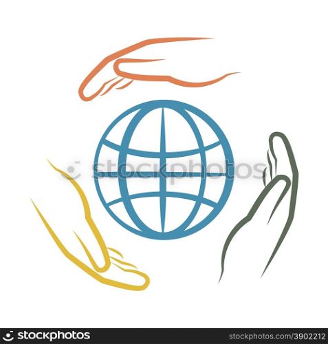 hands around earth as ecology concept vector illustration