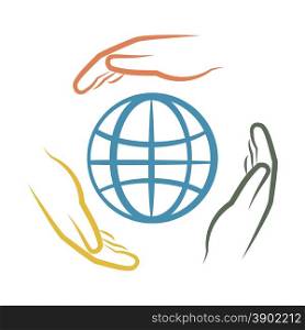 hands around earth as ecology concept vector illustration