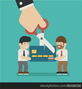 Hands cutting a credit card , eps10 vector format
