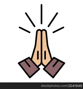 Hands folded in prayer icon. Outline hands folded in prayer vector icon color flat isolated. Hands folded in prayer icon color outline vector