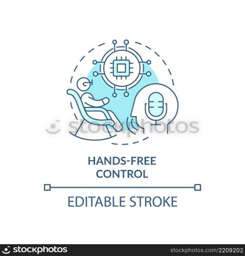 Hands-free control turquoise concept icon. Voice command device for elderly abstract idea thin line illustration. Isolated outline drawing. Editable stroke. Arial, Myriad Pro-Bold fonts used. Hands-free control turquoise concept icon